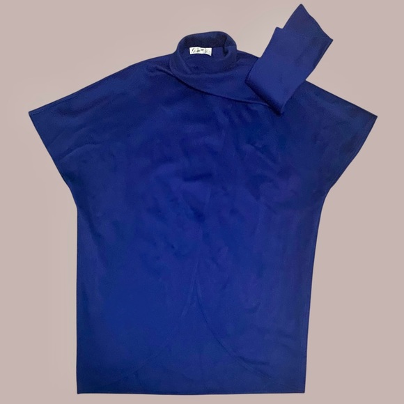 Vintage Gemini 100% Wool Cobalt Blue Scarf Wrap Coat Ruana Cape One Size - Picture 2 of 11